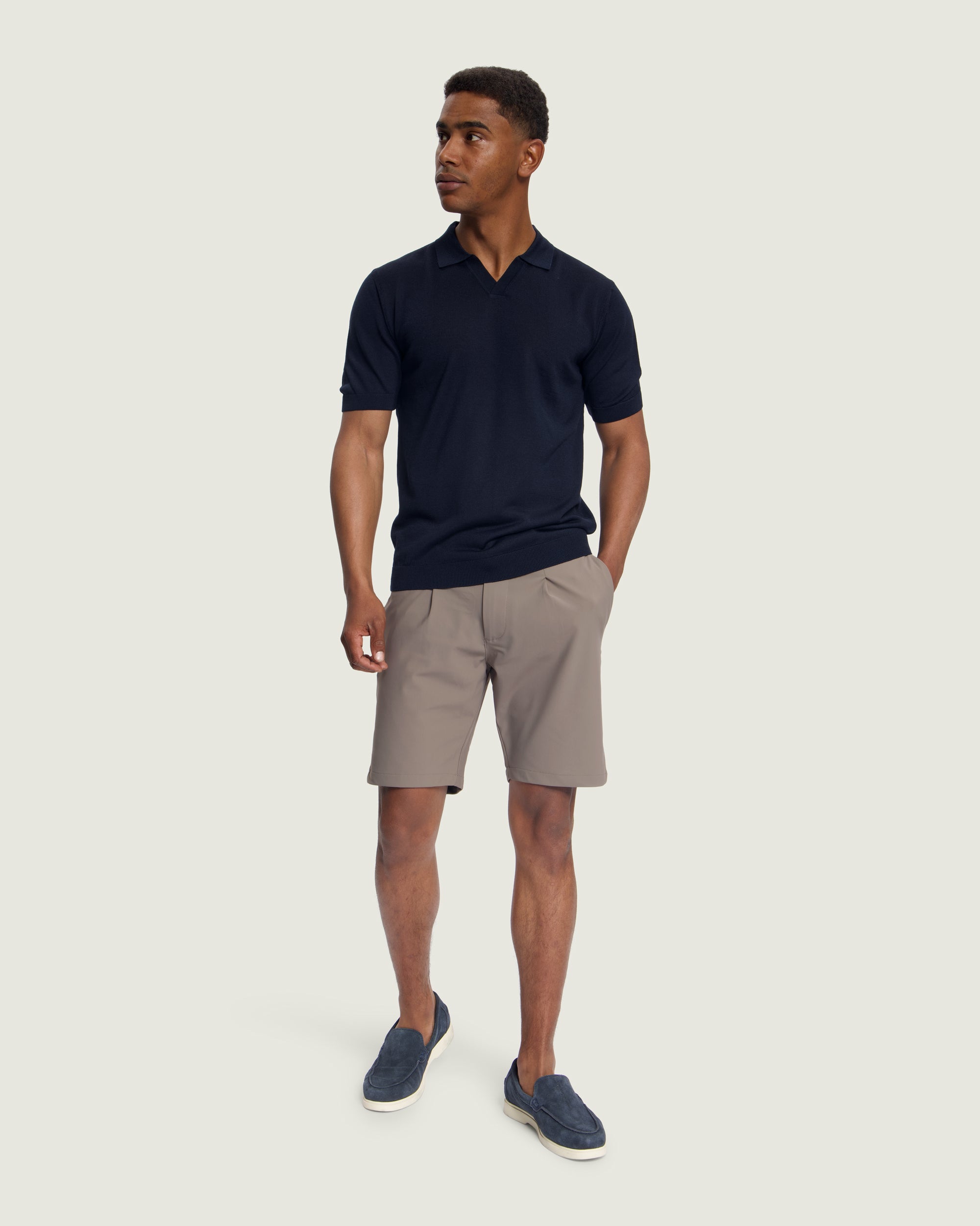 DUQUEZZI MERINO BUTTONLESS POLO | Navy