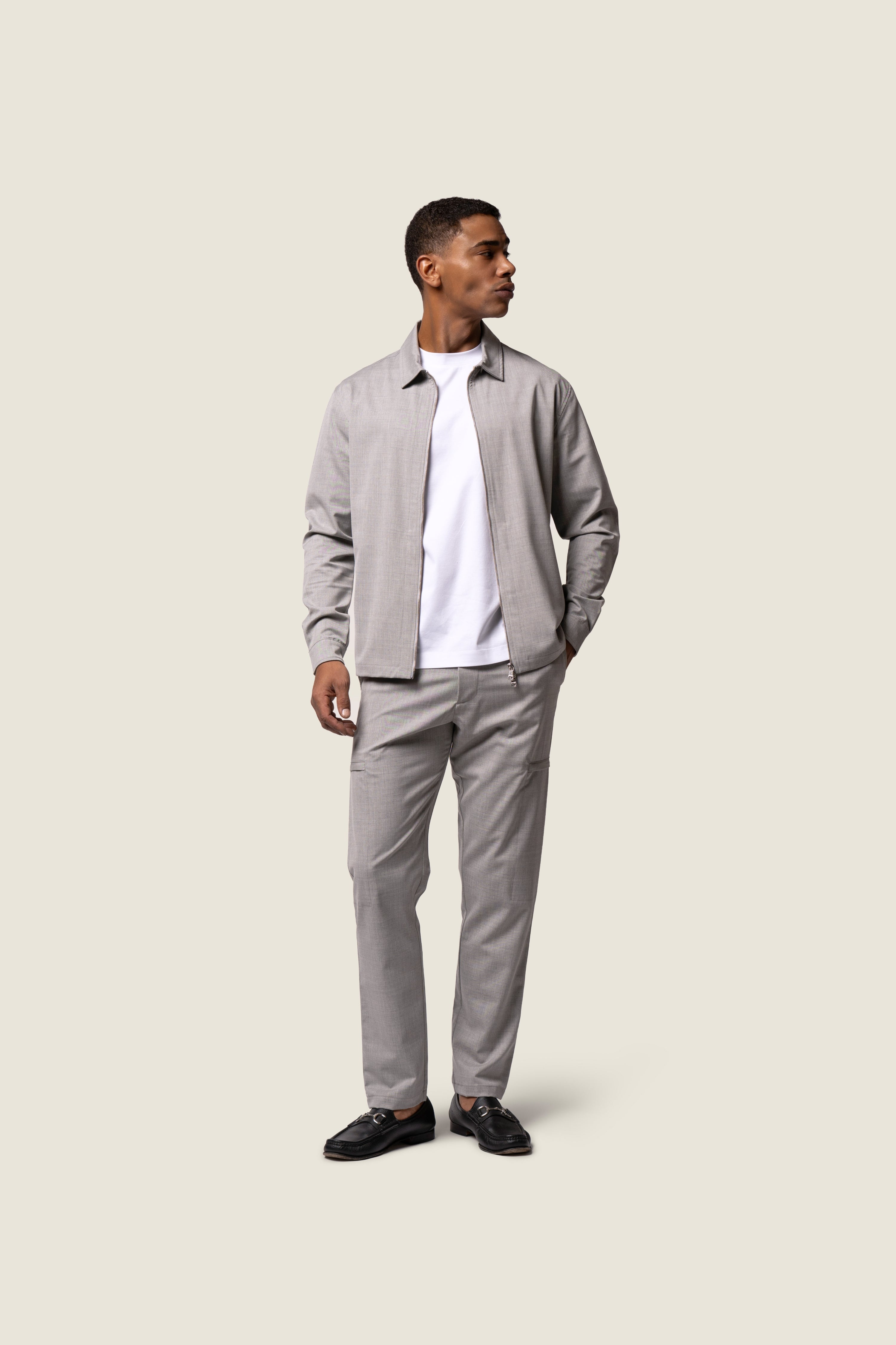 DUQUEZZI WOOL STRETCH TROUSERS | Grey Melange